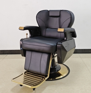 Fauteuil de Barbier Hydraulique Grand Format Inclinable en Similicuir Noir et Doré, Pivotant à 360°, pour Salon de Coiffure - Product Image 3