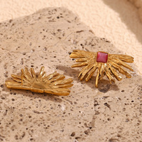 Boucles d'oreilles en agate rouge plaquée or 18 carats, bijoux personnalisés en forme de soleil, boucles d'oreilles en acier inoxydable, bijoux pour femmes