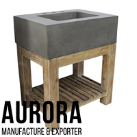 Nouveau style de vanités de salle de bain très vendues mélange de matériaux meubles d'extérieur table en béton et bois avec logo