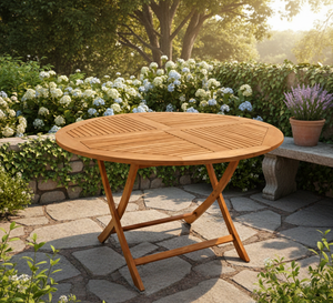 Mesa Redonda Plegable de Teca Moderna de Primera Calidad, Hecha a Mano en Jepara, Ofrece Elegancia Duradera para Exteriores, Ideal para Jardín, Patio, Picnic, Balcón - Product Image 2