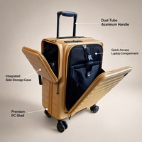 Valise de voyage multifonctionnelle à coque rigide, valise de cabine portable, compartiment à bagages à ouverture latérale détachable, ouverture frontale en PC