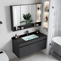 Meuble de salle de bain de style italien de luxe, finition laquée moderne, avec dessus en pierre frittée, fabrication OEM