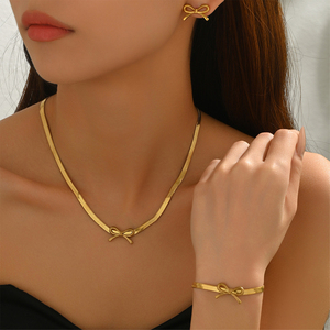 Conjunto de Joyería <span class=keywords><strong>Miou</strong></span> para Mujer, de Acero Inoxidable, con Diseño de Mariposa, Cadena de Serpiente y Lazo, Chapado en Oro, Collares, Pulseras y Aretes, a la Moda - Product Image 1
