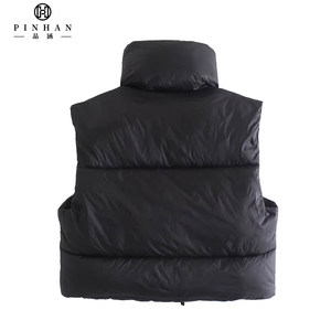 2023 hiver nouvelle mode gilet vestes col montant femmes vers le bas <span class=keywords><strong>sans</strong></span> manches vestes courte bulle femmes bouffant gilet - Product Image 2