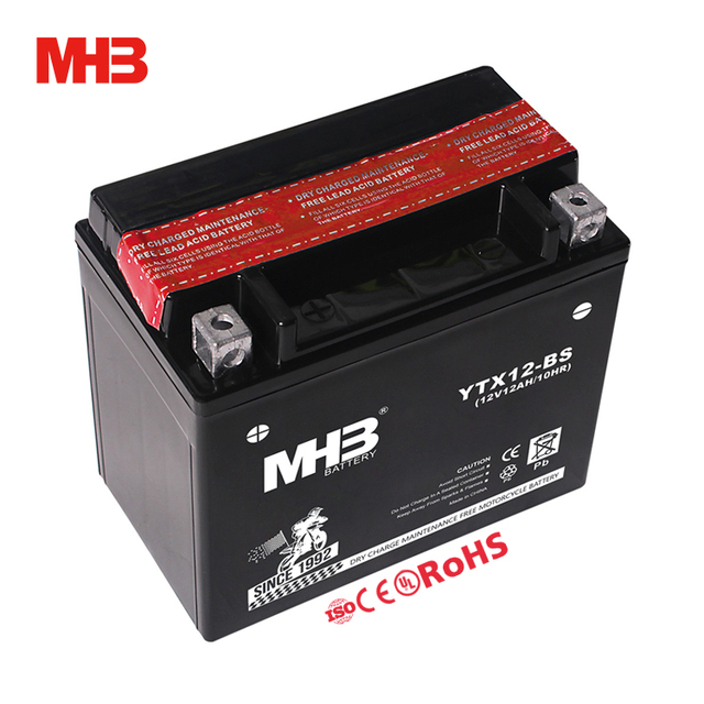 Mhb YTX12-BS China Factory OEM ODM 12 Volt Starting Battery 12V 12ah Dry Charged Mf Lead Acid Motorcycle Battery