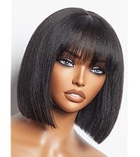 Perruque Bob Courte <span class=keywords><strong>Cheveux</strong></span> Naturels avec <span class=keywords><strong>Frange</strong></span> Mécanique, Base en Soie 3*1, Perruque Lace Noire pour Femme avec <span class=keywords><strong>Frange</strong></span> Droite - Product Image 4