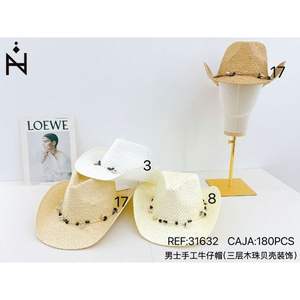 Chapeau de cowboy artisanal pour homme Angelina, 58-60 cm, décoration de perles en bois, décontracté, printemps-été - Product Image 1