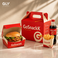 GLY PACK Individuell Bedruckte Fast-Food-Kombi-Tragebox mit Griff für Burger, Pommes, Getränke, Takeaway-Mahlzeiten-Set-Verpackung