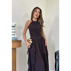 ชุดราตรีสีน้ำตาลด้านหน้าและมีระบาย - Product Image 3