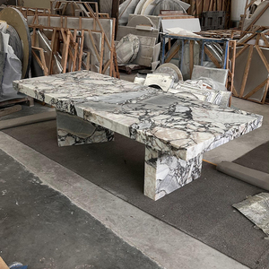 <span class=keywords><strong>Table</strong></span> à manger de luxe en marbre blanc éléphant avec finition aiguisée meubles en pierre naturelle pour cuisine d'hôtel - Product Image 1