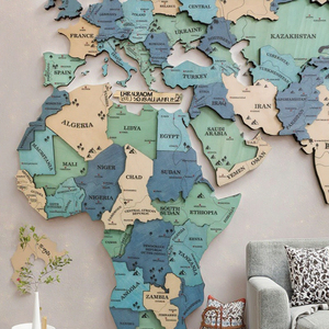 Grande Carte du Monde en Bois 3D Nouveauté Décoration <span class=keywords><strong>Maison</strong></span> Bureau Idées Cadeaux pour Passionnés <span class=keywords><strong>de</strong></span> Voyage Panneaux Muraux en Bois - Product Image 1