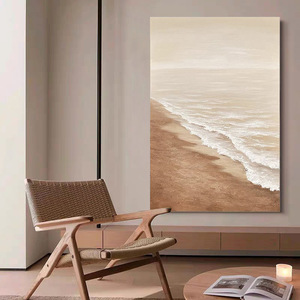 Peinture à l'huile peinte à la main, paysage marin moderne et minimaliste, soleil chaud, grande taille, art mural sans cadre pour salon - Product Image 1
