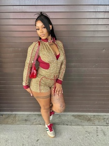 Casual Stretch <span class=keywords><strong>Leopard</strong></span> In Hai Mảnh Ngắn Thiết Lập Với Cardigan Crop Top Sweatershirt Và Chặt Chẽ Cao Eo Quần Short - Product Image 2