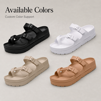 Sandalias de Plataforma con Doble Correa Ajustable y Hebilla, Punta Abierta, Color Negro, para Mujer, con Logotipo Personalizado, Colección Casual de Verano