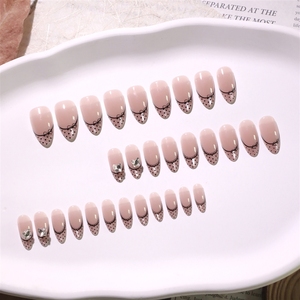 Faux ongles en acrylique de haute qualité, courts, forme amande, à pois noirs, à presser, vente en gros - Product Image 2