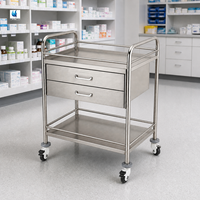 Chariot médical en acier inoxydable BT-SIT045, chariot utilitaire pour traitement, chariot à instruments d'hôpital, 2 niveaux avec roues, CE
