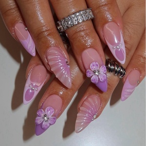 Venta al por mayor 24 piezas diseño en forma de almendra francesa puntas de <span class=keywords><strong>uñas</strong></span> usable extraíble <span class=keywords><strong>flores</strong></span> de <span class=keywords><strong>manicura</strong></span> para aplicación de dedo - Product Image 4