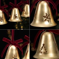 Pendentif cloche de Noël en fer forgé avec nœud papillon, fabrication chinoise, le plus vendu, accessoire de décoration DIY pour sapin de Noël, flocon de neige sans impression