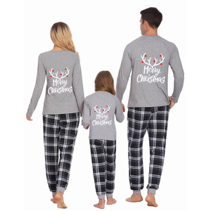 Proveedor gran oferta acogedora ropa de dormir de Navidad familia pijama de 3 piezas conjunto blusa informal estampado a cuadros cintura elástica pantalones de punto Navidad - Product Image 6