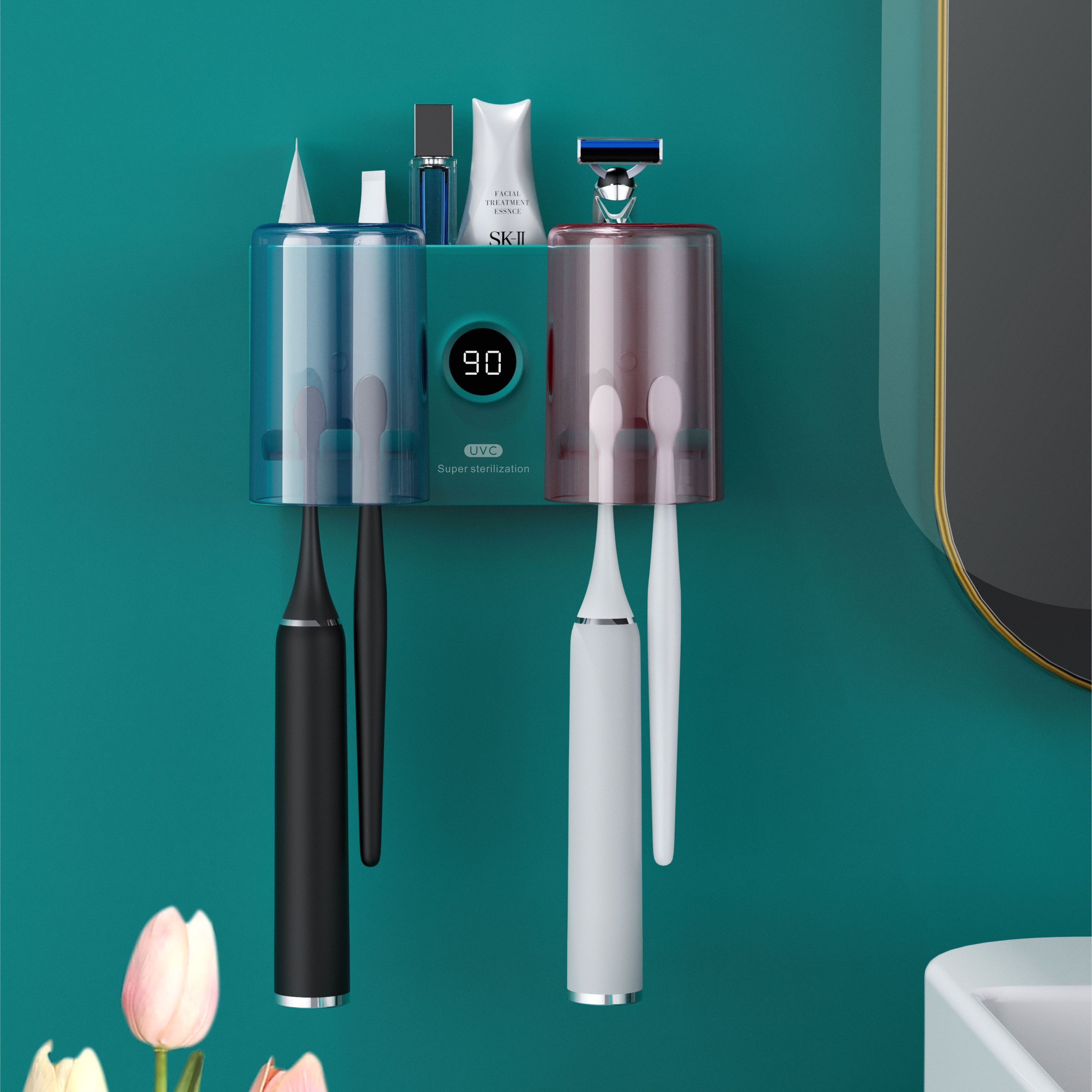 Настенный 4 в 1 ванная комната водонепроницаемый ящик для хранения УФ-свет Стерилизатор зубных щеток Держатель