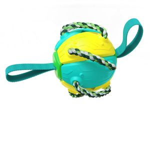 Interactive Dog Chew <b>Ball</b> with Rope and Handle Yellow Green Plastic <b>Exercise</b> Toy for Dogs - Product Image 3