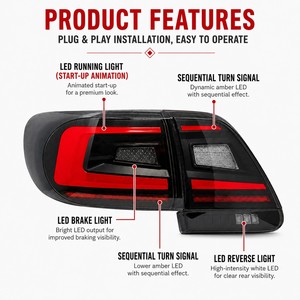 <b>LED</b> Tail <b>Lights</b> for Toyota Corolla 2011-2013 Sequential Turn Signal Brake Reverse Running Lamps Smoke Lens - Product Image 6