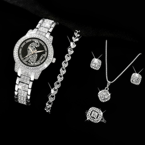 Conjunto <span class=keywords><strong>de</strong></span> Joyería para Mujer con Reloj, Brazalete, Anillo, Aretes y Collar con Diseño <span class=keywords><strong>de</strong></span> Leopardo, Incrustaciones <span class=keywords><strong>de</strong></span> Diamantes <span class=keywords><strong>de</strong></span> Imitación y Aleación, <span class=keywords><strong>Regalo</strong></span> para Uso Diario - Product Image 4