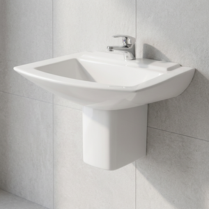 Ensemble de lavabo en céramique demi-piedestal de qualité supérieure pour salle de bain d'hôtel - Product Image 1