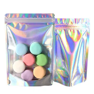 Sáng bóng lưu trữ lá Holographic nhôm Mylar Ziplock Pouch Pet mỹ phẩm Hologram túi cho Cà Phê Trà Pet bao bì thực phẩm