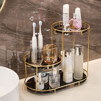 Rak Organizer Makeup Sudut 3 Tingkat yang Chic, Rak Meja Rias Emas untuk Perawatan Kulit, Nampan Parfum dan Makeup untuk Meja Kamar Mandi