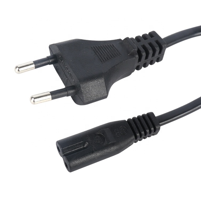 EU VDE 1.5m 250V 2.5A H03VVH2-F 0.75mm Copper PVC CEE 7/16 IEC C7 Figure 8 AC 2 Pin Prong Plug Construction Power Cord