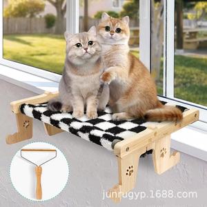 Wooden Cat Hammock Checkered Rectangle Pet <b>Bed</b> Window Mount For Cats Sunbathing - Product Image 1