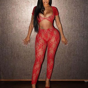 Pantalones largos recortados de verano Channel 2024 para mujer, monos de encaje transparente para Club, Sexy, - Product Image 5