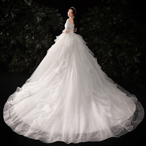 Off Shoulder Train Wedding Dress High Waisted Ball Gown Sweetheart Neckline <b>White</b> <b>Lace</b> For Brides Petite Women Lightweight - Product Image 3