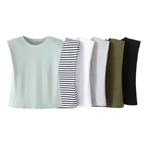 <span class=keywords><strong>Camiseta</strong></span> con <span class=keywords><strong>Hombreras</strong></span> PB&ZA de 6 Colores para Mujer Sin Mangas Cuello Redondo Verano 2024 Tops Casuales para Mujer - Product Image 1