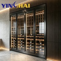 Armoire à vin en acier inoxydable noir YINGHAI avec éclairage LED pour salle à thé, salon, villa, hôtel, bar, restaurant, bureau