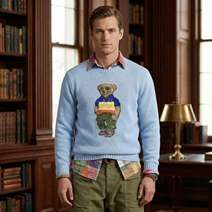 Suéter <span class=keywords><strong>de</strong></span> Punto Personalizado Premium para Hombre con Diseño <span class=keywords><strong>de</strong></span> Oso |   Estética del Dinero Antiguo |   100% Algodón <span class=keywords><strong>de</strong></span> Calidad |   Logotipo Personalizado OEM/ODM, MOQ Bajo, Cómodo - Product Image 3