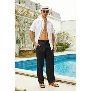 2025 hommes été coton lin plage cordon pantalon décontracté Yoga pantalon - Product Image 4