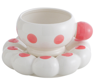 Ensemble tasse et soucoupe en céramique Nuage de bulles rose, tasse à café crémeuse mignonne avec poignée boule, vente en gros