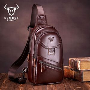Bolso de Hombre de Gran Capacidad COWBOY <span class=keywords><strong>KNIGHT</strong></span>, Bolso Cruzado de Cuero Genuino para Hombre, Bolso de Mano Plano de Piel de Vaca de Primera Capa - Product Image 1
