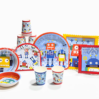 Desechable 350g recubierto esmaltado Kidsren's Birthday Cup Square Robot Series Cuenco de papel Plato de comida Estilo de dibujos animados Set de fiesta