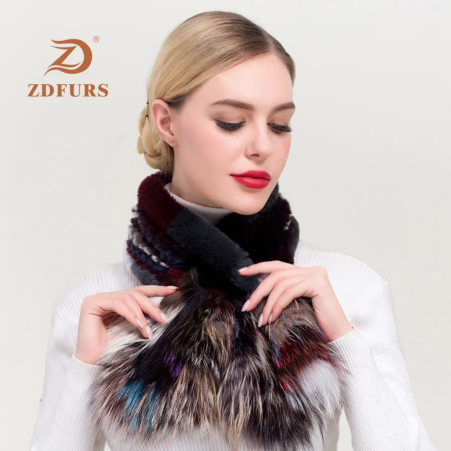 ZDFURS * 새로운 2019 겨울 정품 진짜 렉스 토끼 모피 스카프 여자의 패션 모피 스카프 실버 여우 모피 니트 랩 여러 가지 빛깔의