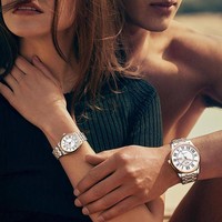 Montre mécanique de luxe tendance I&W pour couple, étanche, cadran blanc, chiffres romains, boîtier bicolore en acier inoxydable