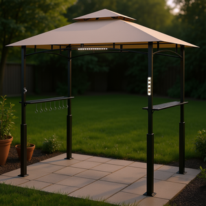 Gazebo para Exteriores Db con Parrilla, 8 x 5 Pies, Estructura de Acero, con Luz LED, Estantes Laterales, Ganchos, Abrebotellas, Diseño Moderno, Color Negro - Product Image 2