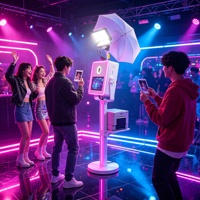 Metall-Fotoautomat mit 15,6-Zoll-Touchscreen und LED-Lichtleiste, kompatibel mit Drucker für Hochzeiten, Vermietungen und Geschäftsveranstaltungen