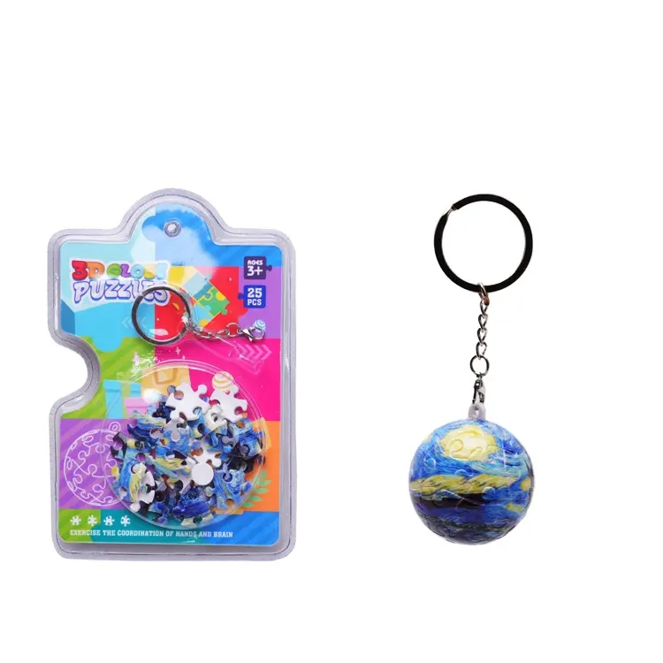 Educatief Speelgoed Groothandel Schattige Hanger 3d Bal Puzzel Met Ketting Cartoon Puzzel Assemblage Voetbal Sleutelhangers