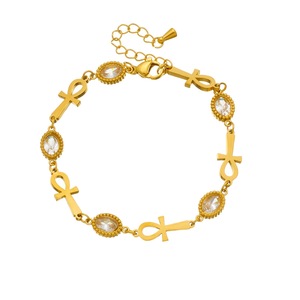 Turquoise Bracelet Gold Plated Ankh Charm Women's Jewelry Artistic Retro Design - Product Image 5