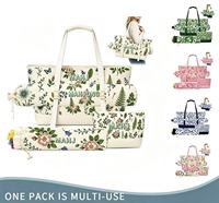 Sac de rangement pliable en polyester imperméable pour tuiles de Mahjong américain, motif floral vintage, avec poignée de transport