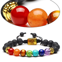 Bracelet en corde tressée, pierre naturelle, perles de Yoga, diffuseur d'huile essentielle, aromathérapie, arbre d'argent, 8mm, 7 Chakras, pour hommes et femmes