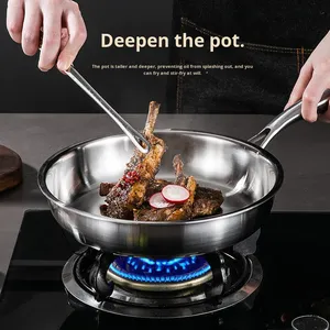 Sartén Antiadherente de Fondo Plano de Acero Inoxidable 304 con Tapa de Vidrio, Compatible con Inducción de Gas, <span class=keywords><strong>para</strong></span> Huevos, Filetes, Wok - Product Image 2